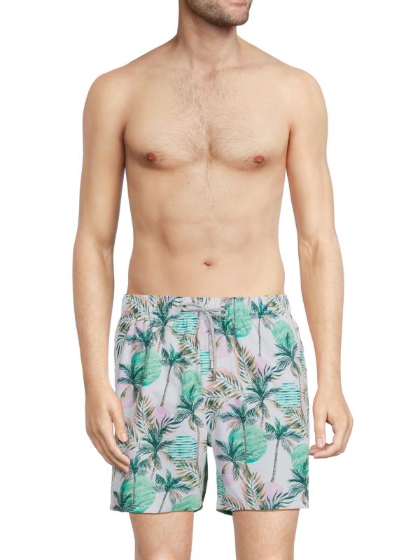 Vintage Summer Palm Tree Print Swim Shorts